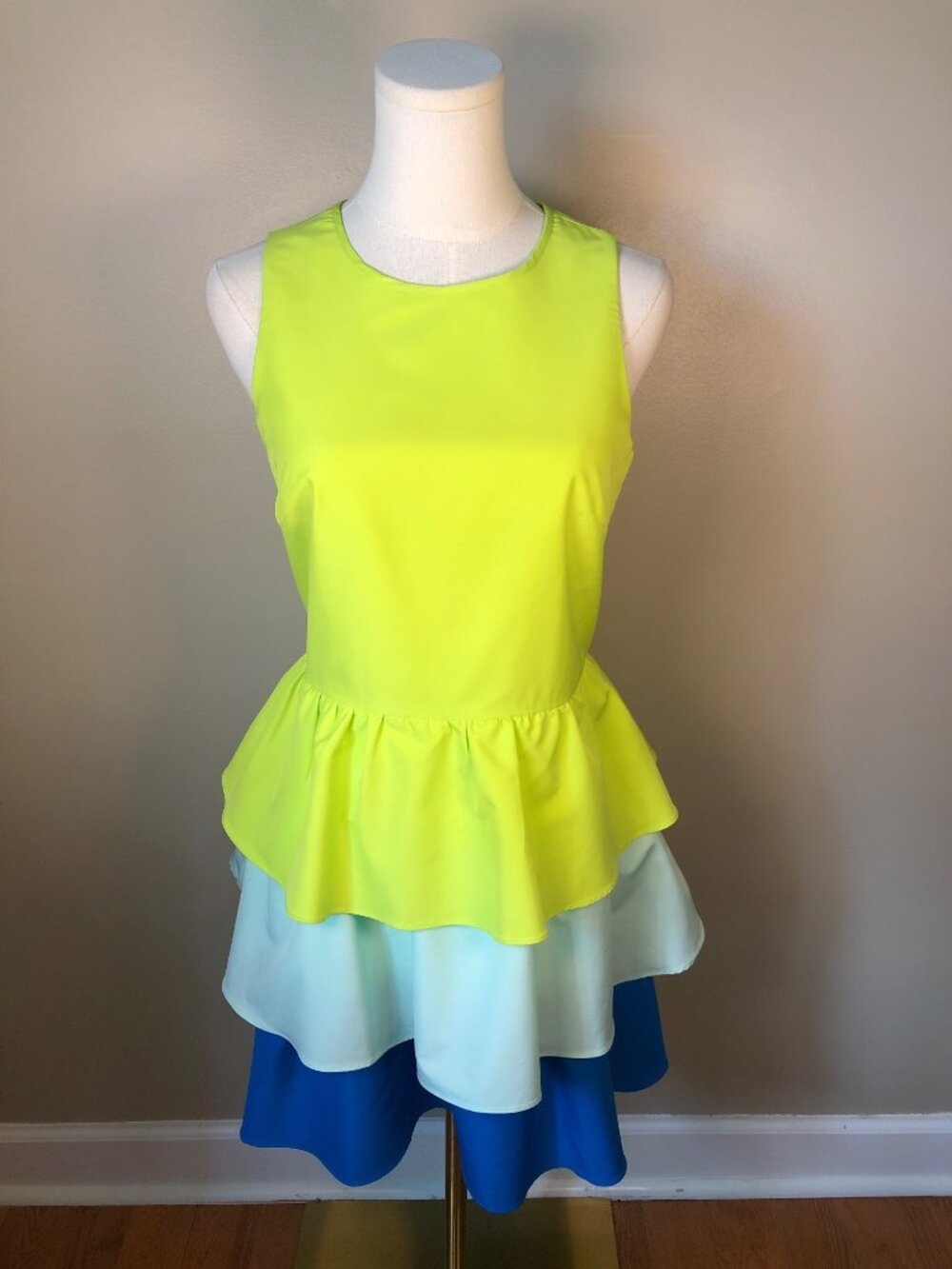 LDT Sleeveless Color Block Green Blue Multi Tiered Ruffled Skirt Dress Size 10